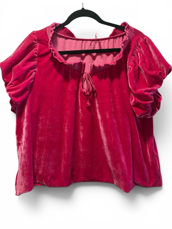 Free People Tops - Free People Velvet Puff Sleeve Blouse in Fuchsia excellent condition
